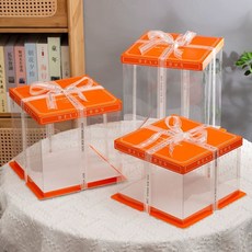 투명 케이크 상자 케익 5호 세트 조각 포장 사각 높은, D. 리본 없는 오렌지 투명 상자, P. 대형 8인치 28x28x25cm 2층 5