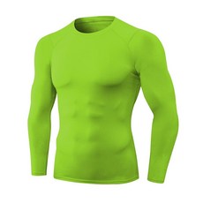 남성용 압박 긴소매 셔츠 쿨 드라이 스포츠 운동 속옷 운동용 베이스레이어 러닝 상의 1/2팩 2개 플루오+블랙 180131, #1f 그린