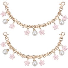 Beebeecraft 2피스 2가지 스타일 골드 장식 가방 체인 나비매듭 & 플라워 펄 에나멜 핑크 지갑 스트랩 교체 익스텐더 핸드백 여성용 유형의 191575