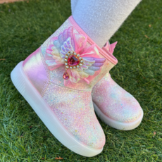 프롬베베 여아용 루나 무지개 날개 솜사탕 LED 겨울 털 부츠