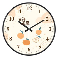 DFMEI 吉祥小清新客廳圓形掛鐘靜音掃秒事事如意北歐風創意臥室鐘錶掛牆, A235黑色:14英寸(直徑35釐米)比較建議客廳