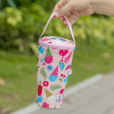 保溫飲料提袋 飲料杯袋 保冷飲料袋 飲料杯套 吸管孔設計 可手提, 03.粉冰淇淋, 1個
