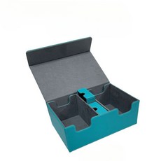 卡牌收納盒 雙槽卡盒, 1個, 格紋汽油藍