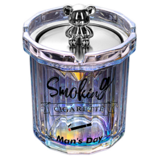 台灣出貨 防飛菸灰缸 創意煙灰缸 不鏽鋼蓋 防風玻璃煙灰缸, 炫彩色+銀色漏斗+銀色小熊, 1個