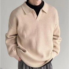 투니스 남성 빈티지 단색 브이넥 긴소매 스웨터