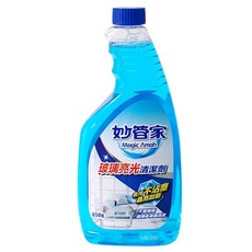 妙管家 玻璃亮光清潔劑 噴槍瓶&補充瓶650g 玻璃清潔 光亮 除塵 防汙, 1個, 玻璃清潔/補充
