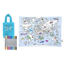 Eatsleepdoodle 아동용 컬러링 플레이스 매트 아동용 세척 가능한 펜 10팩 포함 - 33x47cm 세계 지도 컬러링 플레이스 매트 - 세척 및 재사용 가능한 아동용, World Map