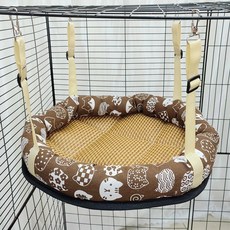 貓吊牀掛窩夏籠用吊籃貓咪掛牀鞦韆兔子兩窩懸掛式貓窩寵物牀, 1個, 涼蓆吊窩 圓形 -咖色招財貓,S-小號 建議3.0公斤以內