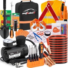 AUTODECO 자동차 비상 도로변 보조 키트 점퍼 케이블 포함 타이어 팽창기 자동차 키트 자동차용(오렌지), AUTODECO 자동차 비상 도로변 보조 키트, 점퍼