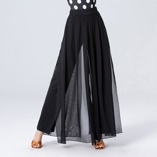 쉬폰 시스루 랩 라틴댄스복 팬츠 와이드 발레 라인댄스 무용 현대 바지