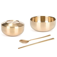 키친아트 금상첨화 티타늄 이중 합식기세트 3p 12139, 1세트, 이중합식기+이중 국대접 중+수저, Gold Color