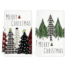 TAJWE Merry Christmas Kitchen Towels 18x26 Inch Set of 2 Buffalo Plaid Xmas Tree Dish Farmhouse Wi, Christmas Kitchen Towels-1