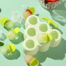 QICHU 실리콘 수제 아이스크림 몰드 아이스크림 틀 얼음 트레이 젤리 초콜렛 몰드 식품급 식재료 DIY 만들기 아이스바(6칸), 녹색 (15.5*14.3*6CM), 3개