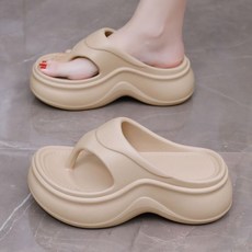 여성 6cm 키높이 통굽 쪼리 미끄럼방지 여름 샌들 편안한 쿠션 웨지슬리퍼 트렌디 LY-464