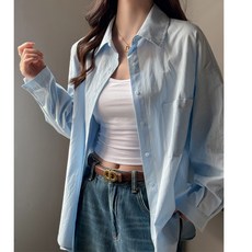 ANYOU 여름 데일리 기본 가디건 셔츠 여성 긴팔 루즈핏