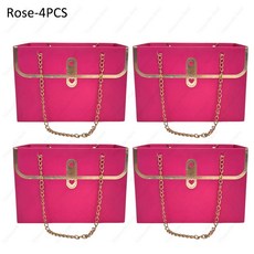 종이 핸드백 꽃다발 데이 크리 휴대용 가방 발렌타인 티브 토트 파티 상자 어머니의 포장 에이 생일 선물, 15x10x10.5cm, Rose4PCS