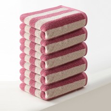 록신 호텔 수건 스트라이프 디자인 선염 40수 코마사 데일리 타월, 핑크, 5개