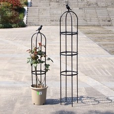 오벨리스크 버드장식 장미아치 조립형 식물지지대 넝쿨지지대 NO812 2단 120cm 블랙(원지름 24cm), 1개