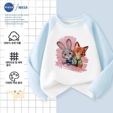 주토피아 캐릭터 맨투맨 자수 티셔츠 면 면티 키즈 오버핏 긴팔티 아동 남아 순면 주디 닉, 1개, TTZ0857 스카이블루와 화이트