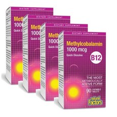 내추럴팩터스 비타민B12 메틸코발라민 1000 mcg 츄어블 Natural Factors Vitamin B12 Methylcobalamin, 90정, 4개
