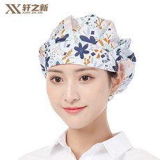 餐飲廚師帽 女款 頭套 防油煙味 防塵 廚房帽, 1個, 花卉圖案-落漫櫻花,大小可調節-額頭處吸汗巾設計