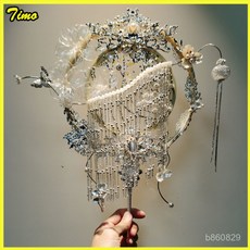 可開發票手捧花新娘團扇 婚扇 服配飾扇 秀禾服團扇 出嫁扇 喜字扇團扇新娘結婚diy材料包手工馬麵裙國風新中式秀禾喜扇雙, 1個, 材料包+工具,星河璀璨