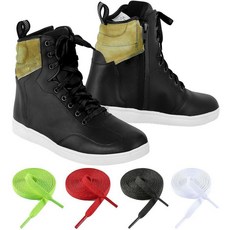 Hive Moto 가죽 오토바이 신발 강화된 발가락 및 뒤꿈치 모토크로스 스니커즈 남성용 투어링 부츠 끈 미끄럼 방지 고무 밑창 CE 승인 블랙., 블랙