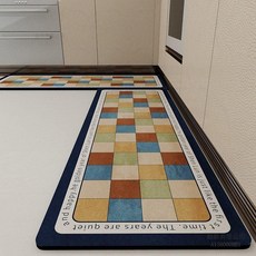 加厚特厚廚房專用地墊 長條防滑防油防水免洗耐髒墊子, 1個, 1--墨蘭色邊框