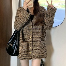 여자 브라운 트위드 아우터 데일리 오버핏 자켓 ehd+830fV