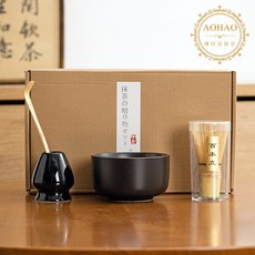 AOHAO 말차 도구 4/6PCS 세트 Matcha Whisk 차선 다완 차선립, 4세트, 블랙 4PCS