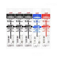 깡쓰 미쯔비시 유니 제트스트림 3색 4색 멀티 볼펜 리필심 0.38mm, 1개, 0.38 5개 세트 (흑3+청1+적1)