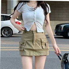 예쁜 카고 포켓 미니 스커트 캐주얼 베이직 치마 여성 GAWE03F15