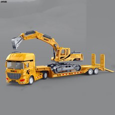 QRU 兒童玩具 慣性重型半掛式平板車 模型玩具幼兒園禮品廠家直供, 1個, 黃色工程:如圖