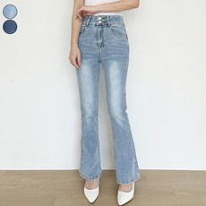 가비진 여성용 데님 스판 투버튼 하이웨스트 부츠컷 청바지 키작녀팬츠