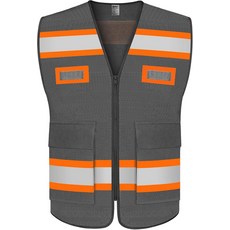 남성용 포켓이 있는 메쉬 반사 안전 조끼 형광 주황색 익스텐션 엣지가 작업 ANSIISEA 표준 충족 그레이 S