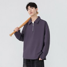 POLO衫 男 長袖 翻領 拉鍊 輕薄 涼感 舒適 透氣 吸濕 排汗 素色 上衣