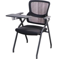 透氣網布折疊椅，學生辦公室適用，人體工學腰部支撐，舒適坐墊，活動扶手，堅固耐用, 黑色(含桌板-無籃), 1個