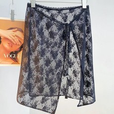 레이어드 망사 랩스커트 시스루 스커트 레이스 플라워