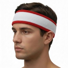 COUVER 매우 두꺼운 긴 면 스웨트밴드 - 확장 사이즈 튼튼한 운동용 테리 천 머리띠 1개 레드/블루/레드, 레드 / 화이트 / 레드