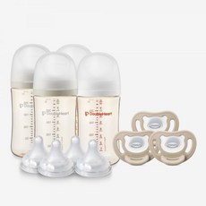 더블하트 베이직/모먼트 240ml 통잠 세트(젖병4개+젖꼭지4입+쪽쪽이S/M/L 3개), 모먼트 새벽그레이240ml트윈팩(2입)x2개, 젖꼭지 SS (1입) x 4개, 에코 베이지 L(6-18개월)x3개