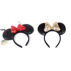 米奇頭箍亮片蝴蝶結髮箍萬聖節服裝配件, 黑金, 1個