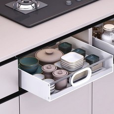 熱銷新品 【2178人收藏】廚房抽拉式置物架櫥櫃內抽屜多功能收納整理盒水槽滑軌抽屜式拉籃, 1個, 【17.5cm寬】抽拉式收納盒,【30cm前後深】送軌道