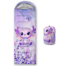 AILONEN 귀여운 곰 침낭 남아 어린이 청소년용 따뜻하고 시원한 날씨 경량 방수 배낭여, Axolotl6, 31"W x 90"L