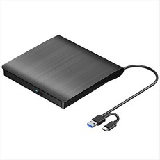 외부 CD DVD +/- RW 드라이브 USB 3.0 및 USB-C 휴대용 CD &amp; DVD ROM 버너 플레이어 리더 리더 리 작가 디스크 드라이브, 검은색