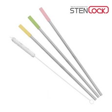스텐락 스테인레스 스텐레스 친환경 국산 휴대용 실리콘 빨대 텀블러용 직선형/곡선형 3PCS+청소브러쉬 세트, 1개