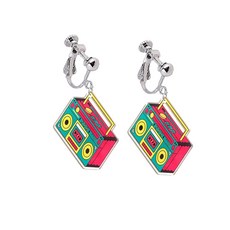 [포르르] 80년대 카세트 테이프 클립 귀걸이 러브 하트 1980년대 레트로 파티 비 피어싱 여성용, tape