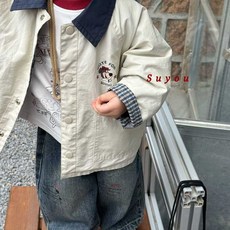 兒童春秋兩面穿格子印花外套