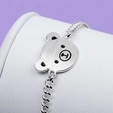 실버925 곰돌이 캐릭터 은 미아방지 팔찌, 얕은각인-뒷면, FONT12, 1개