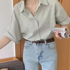 유니온 여성 스트라이프 데일리 반팔 셔츠