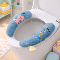 오니홈 고급형 포근한 변기시트커버 / 극세사 벨크로 부착형, 1쌍, 블루